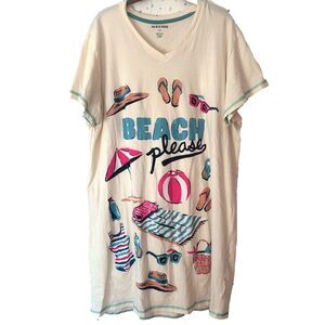 Little Blue House Nightgown "Beach Please" One Size Cotton Sleepshirt Coastal